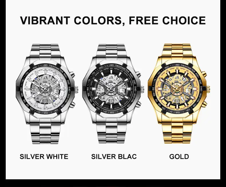 Men's Gold Skeleton Watch with Date & Compass — feature 17