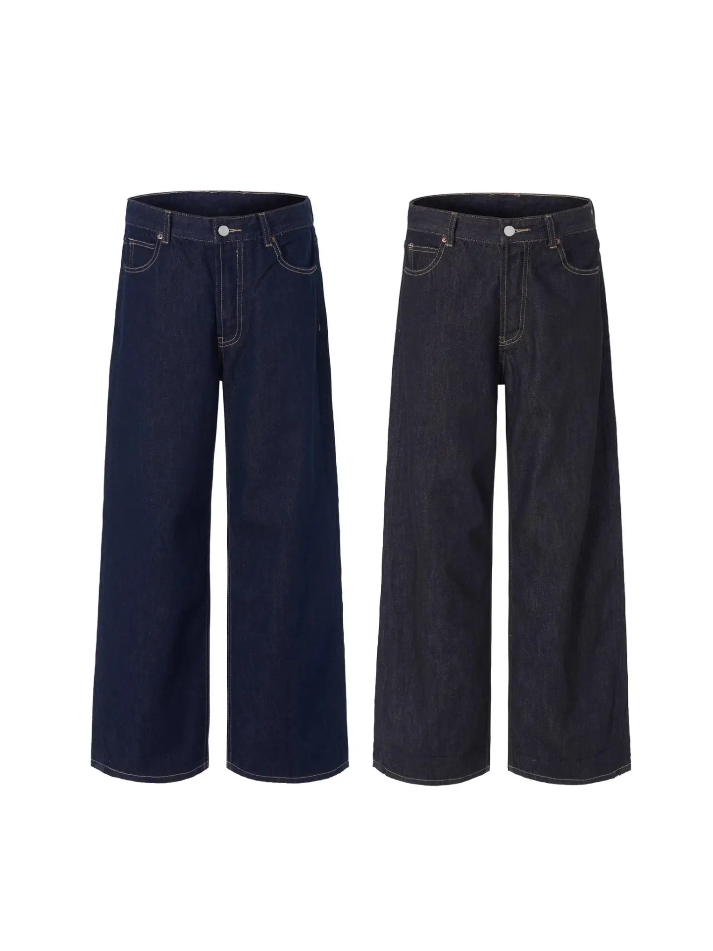 Men's Raw Cow Leather Jeans Dark Blue Straight Fit 2023m