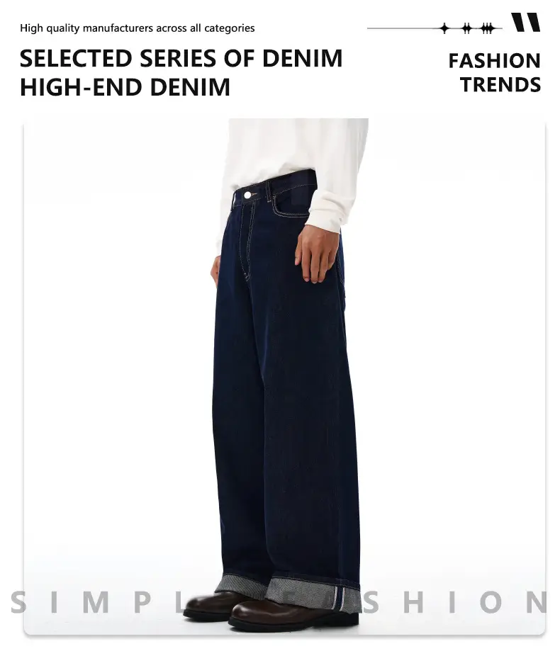 Men's Raw Cow Leather Jeans Dark Blue Straight Fit 2023m — feature 3