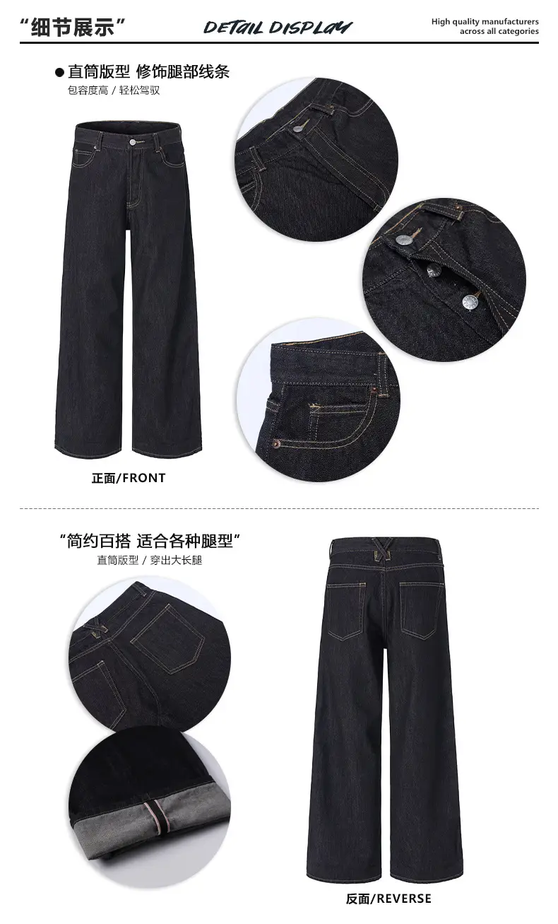 Men's Raw Cow Leather Jeans Dark Blue Straight Fit 2023m — feature 5