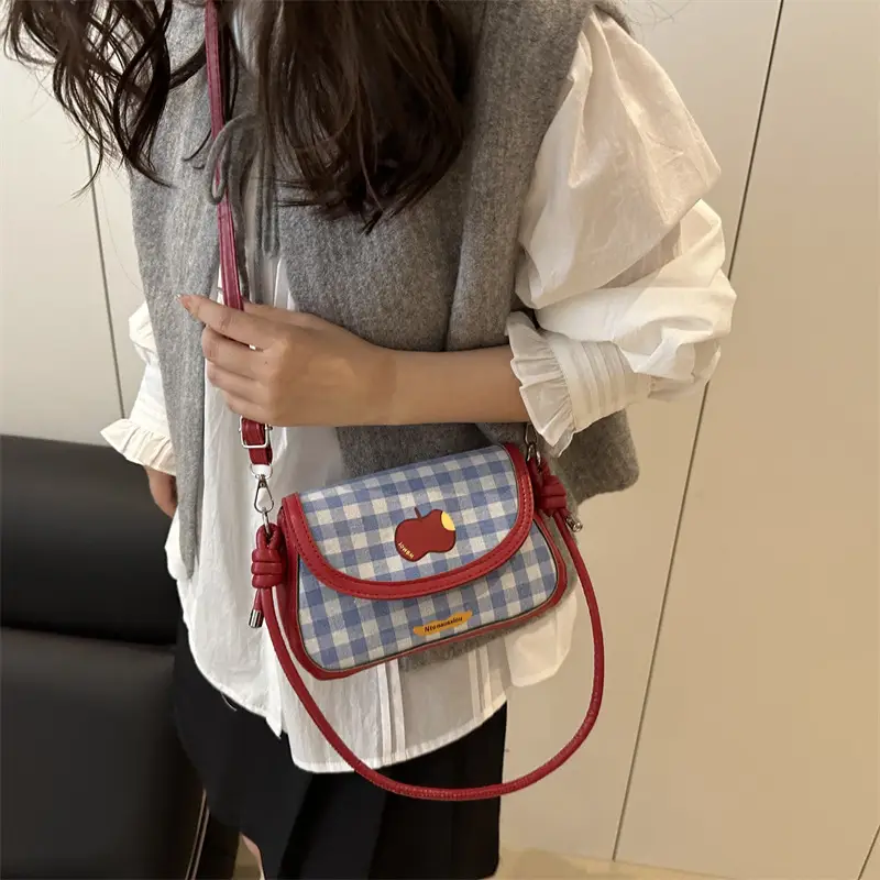 Cute Apple Design Crossbody Bag Blue White - Image 5