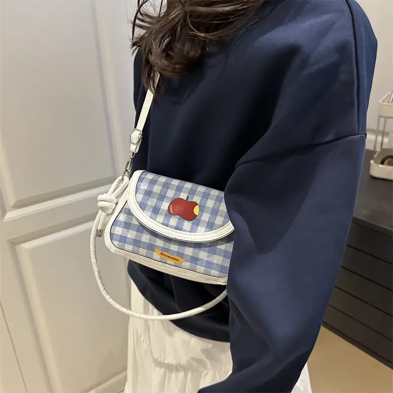 Cute Apple Design Crossbody Bag Blue White - Image 6