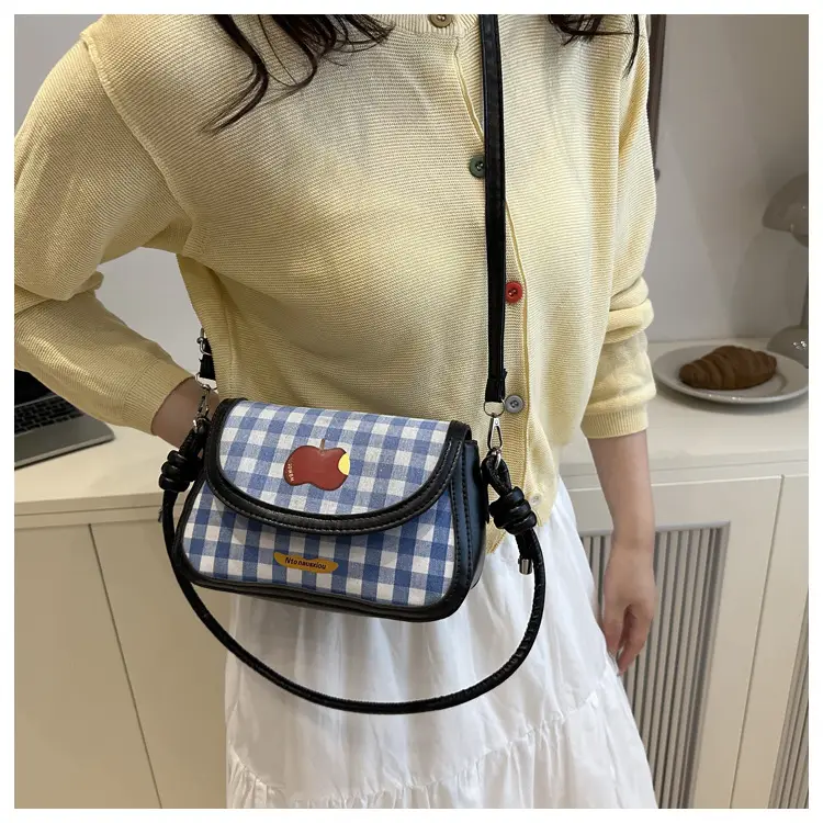 Cute Apple Design Crossbody Bag Blue White — feature 16