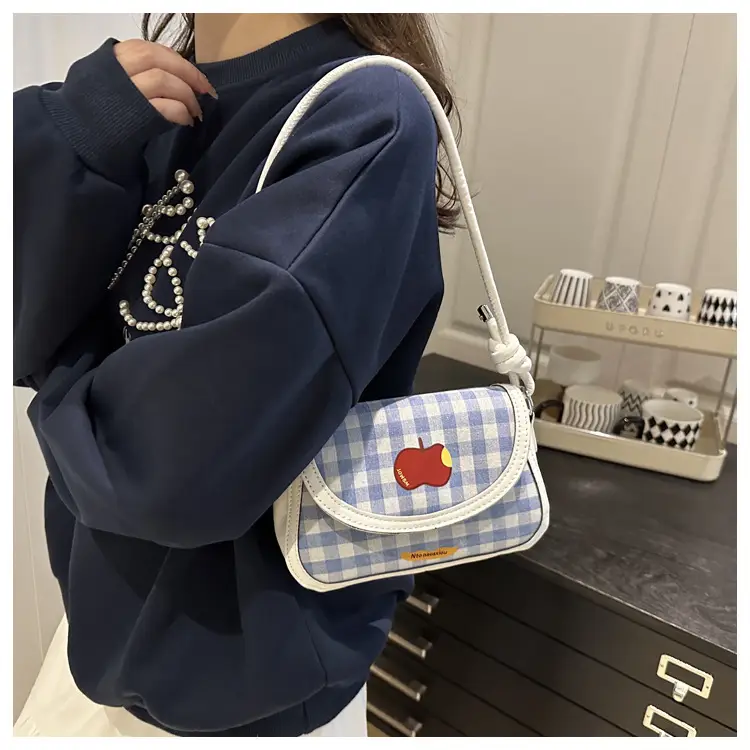 Cute Apple Design Crossbody Bag Blue White — feature 9