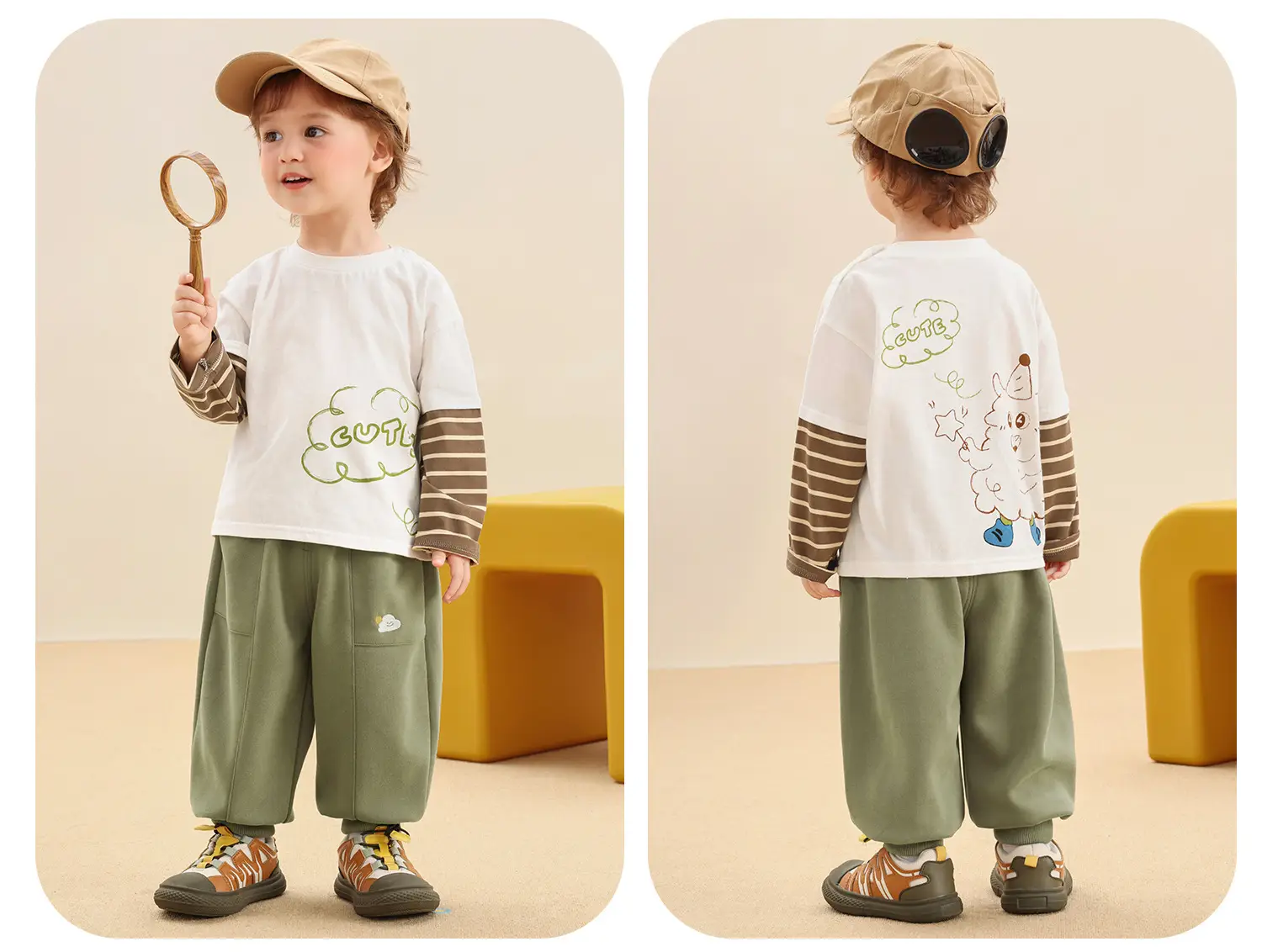 Kaka Panda Boys Long Sleeve T-Shirt Green Pants Set — feature 8