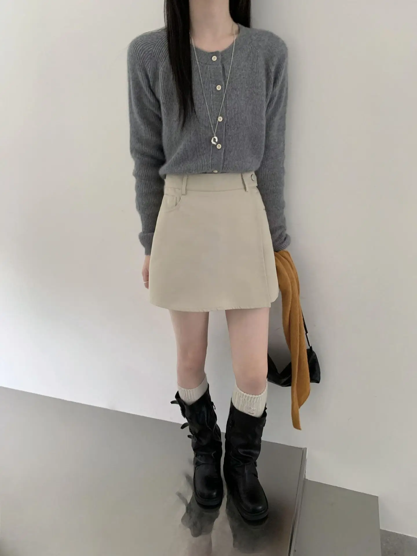 Women Retro Dark Blue A-Line Skirt with High Waist