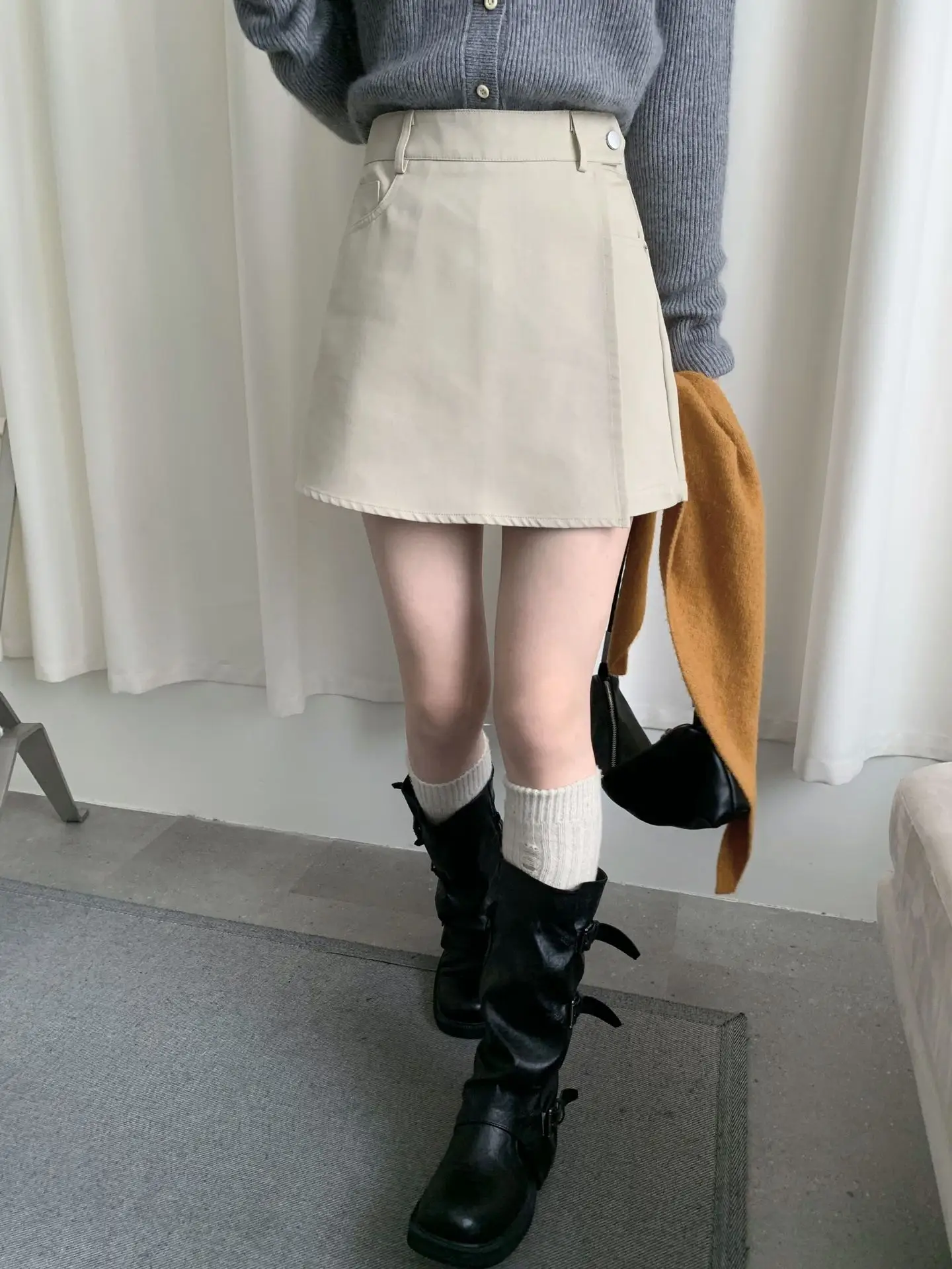 Women Retro Dark Blue A-Line Skirt with High Waist — feature 6
