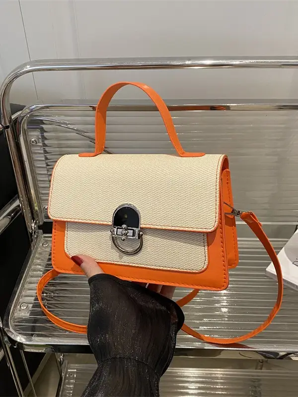 Women's Green Cream Lock Buckle Shoulder Bag - Image 9