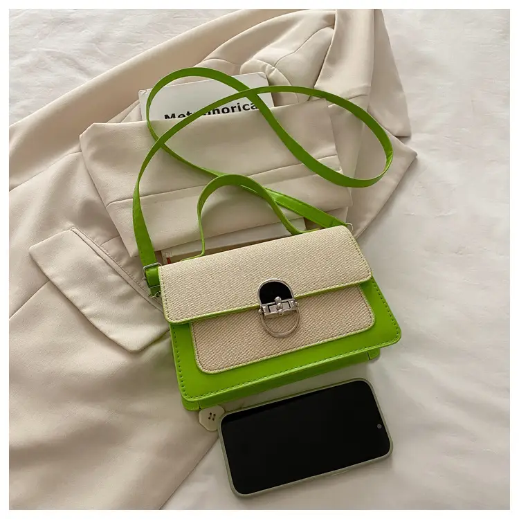 Women's Green Cream Lock Buckle Shoulder Bag — feature 11