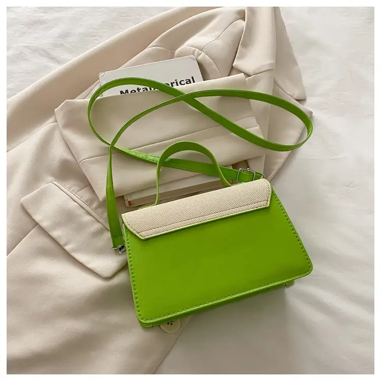 Women's Green Cream Lock Buckle Shoulder Bag — feature 12