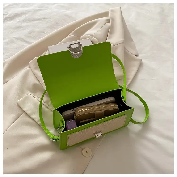 Women's Green Cream Lock Buckle Shoulder Bag — feature 13