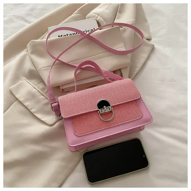 Women's Green Cream Lock Buckle Shoulder Bag — feature 20