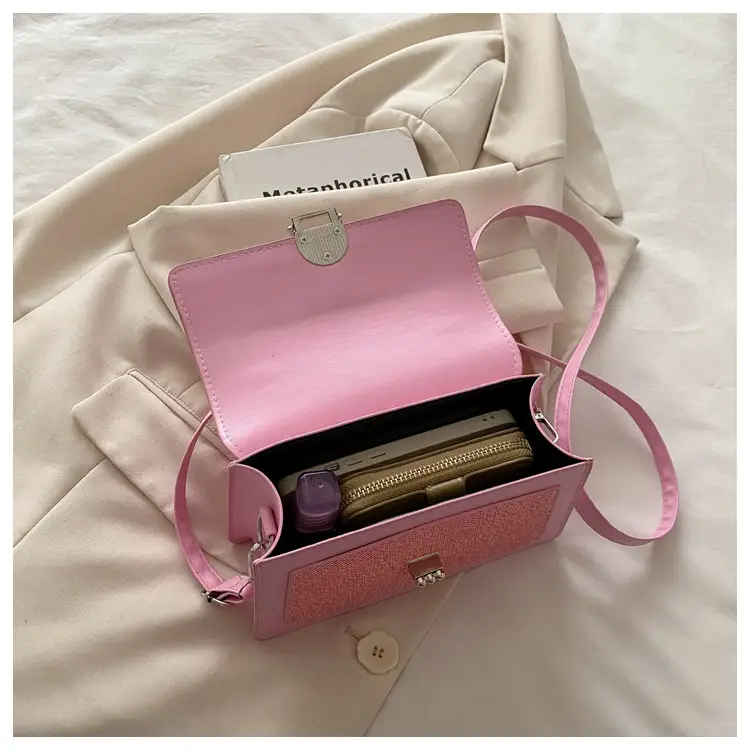 Women's Green Cream Lock Buckle Shoulder Bag — feature 22