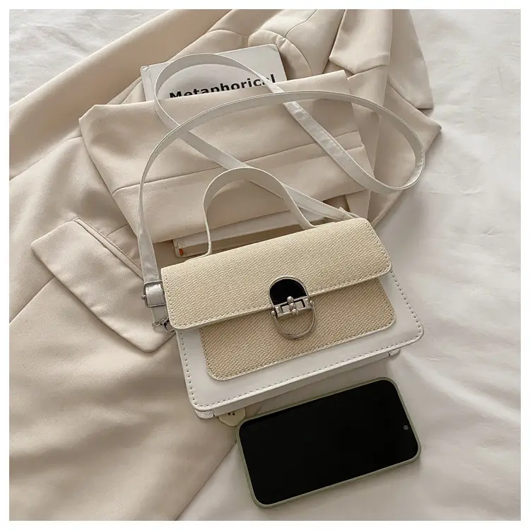 Women's Green Cream Lock Buckle Shoulder Bag — feature 23