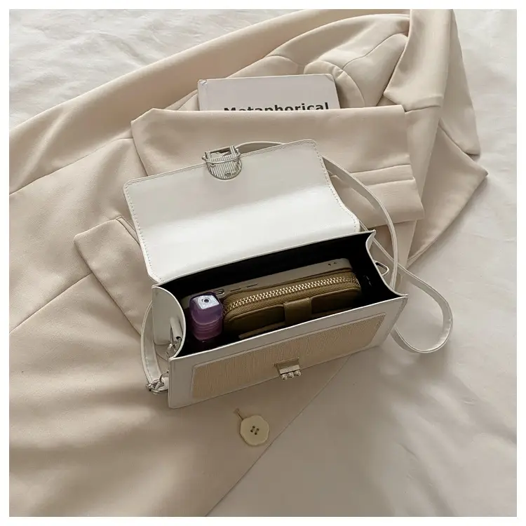 Women's Green Cream Lock Buckle Shoulder Bag — feature 25