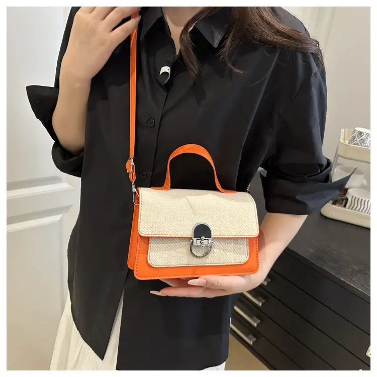 Women's Green Cream Lock Buckle Shoulder Bag — feature 8