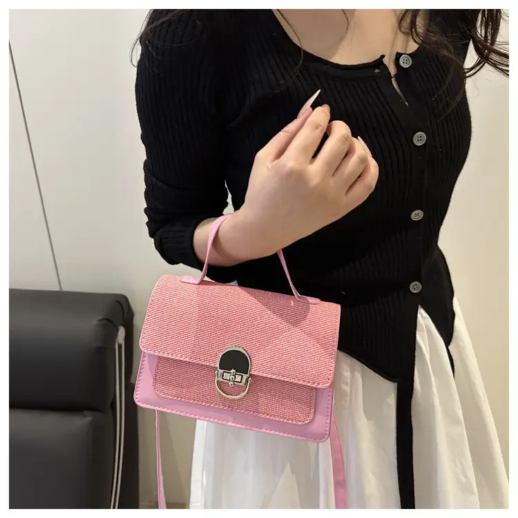 Women's Green Cream Lock Buckle Shoulder Bag — feature 9