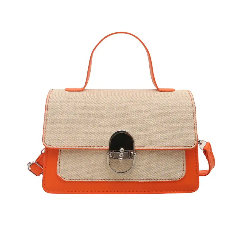Women's Green Cream Lock Buckle Shoulder Bag - Image 3