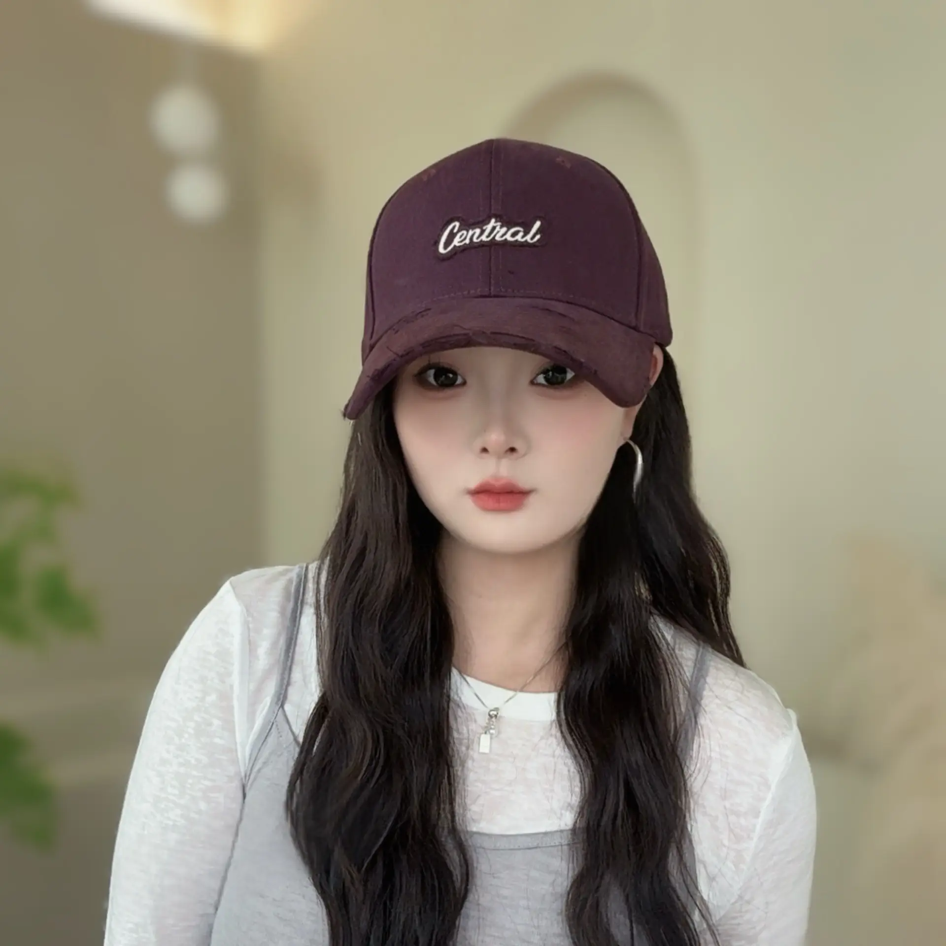 Women Ripped Baseball Cap White Spring Autumn Face Shade
