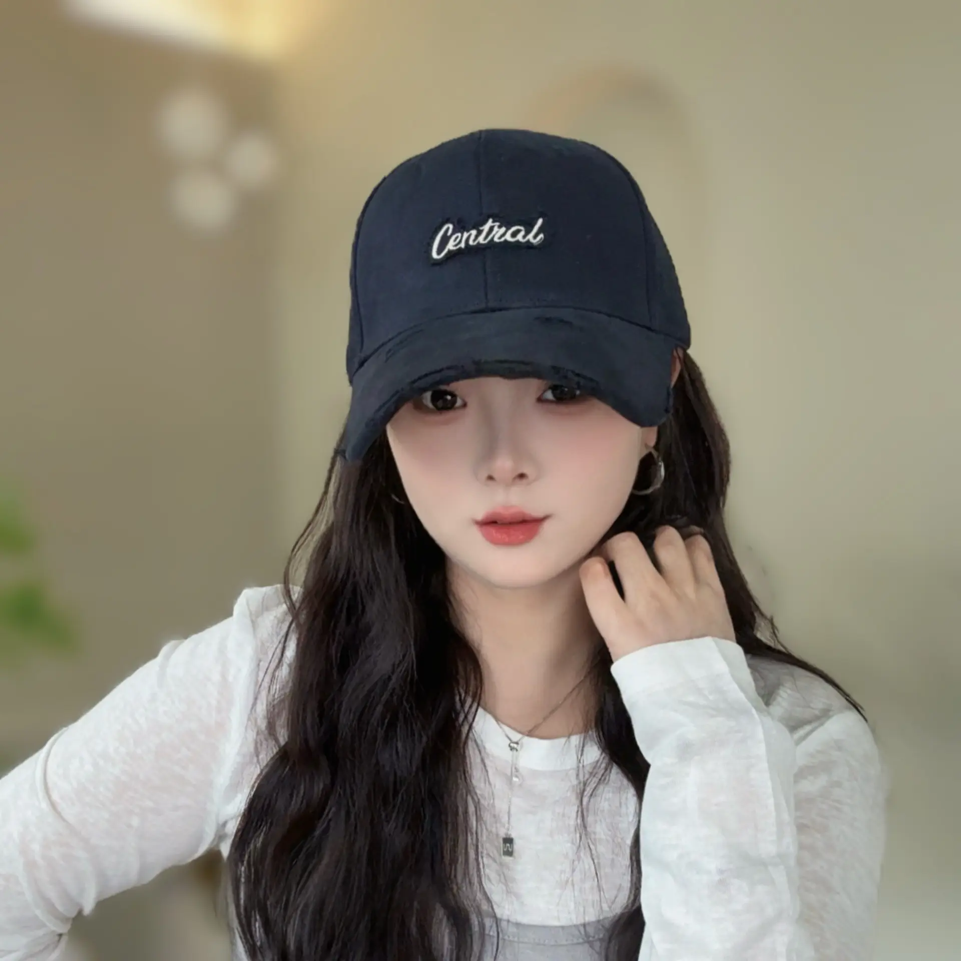 Women Ripped Baseball Cap White Spring Autumn Face Shade
