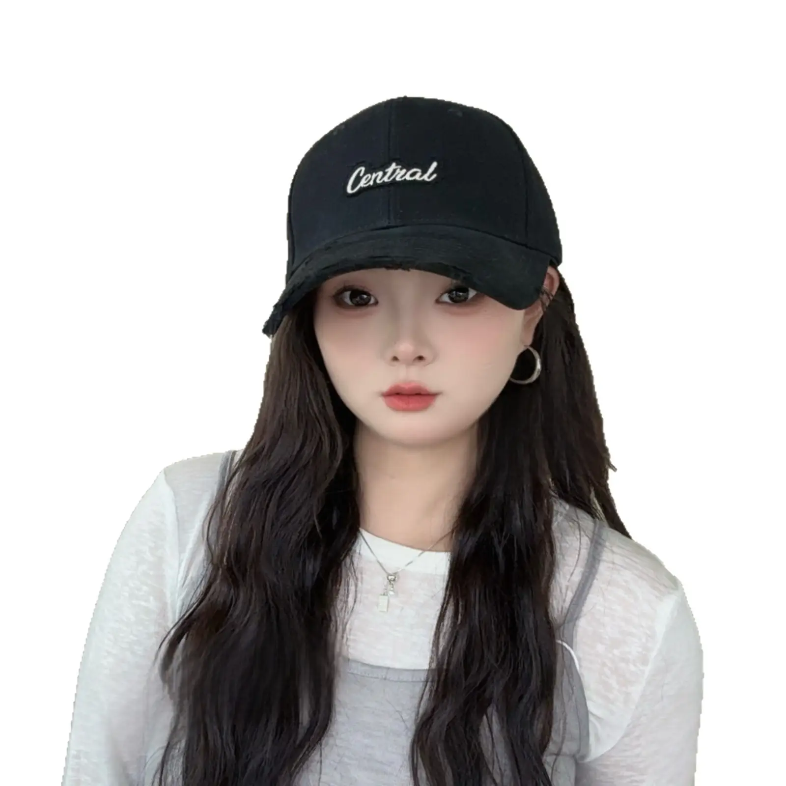 Women Ripped Baseball Cap White Spring Autumn Face Shade