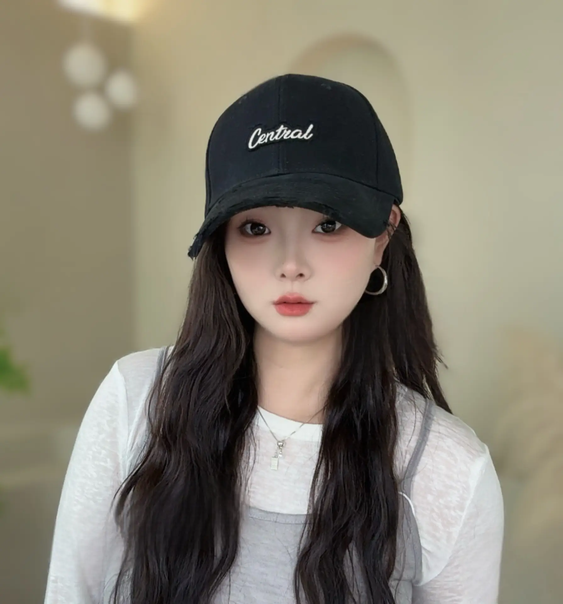 Women Ripped Baseball Cap White Spring Autumn Face Shade — feature 6
