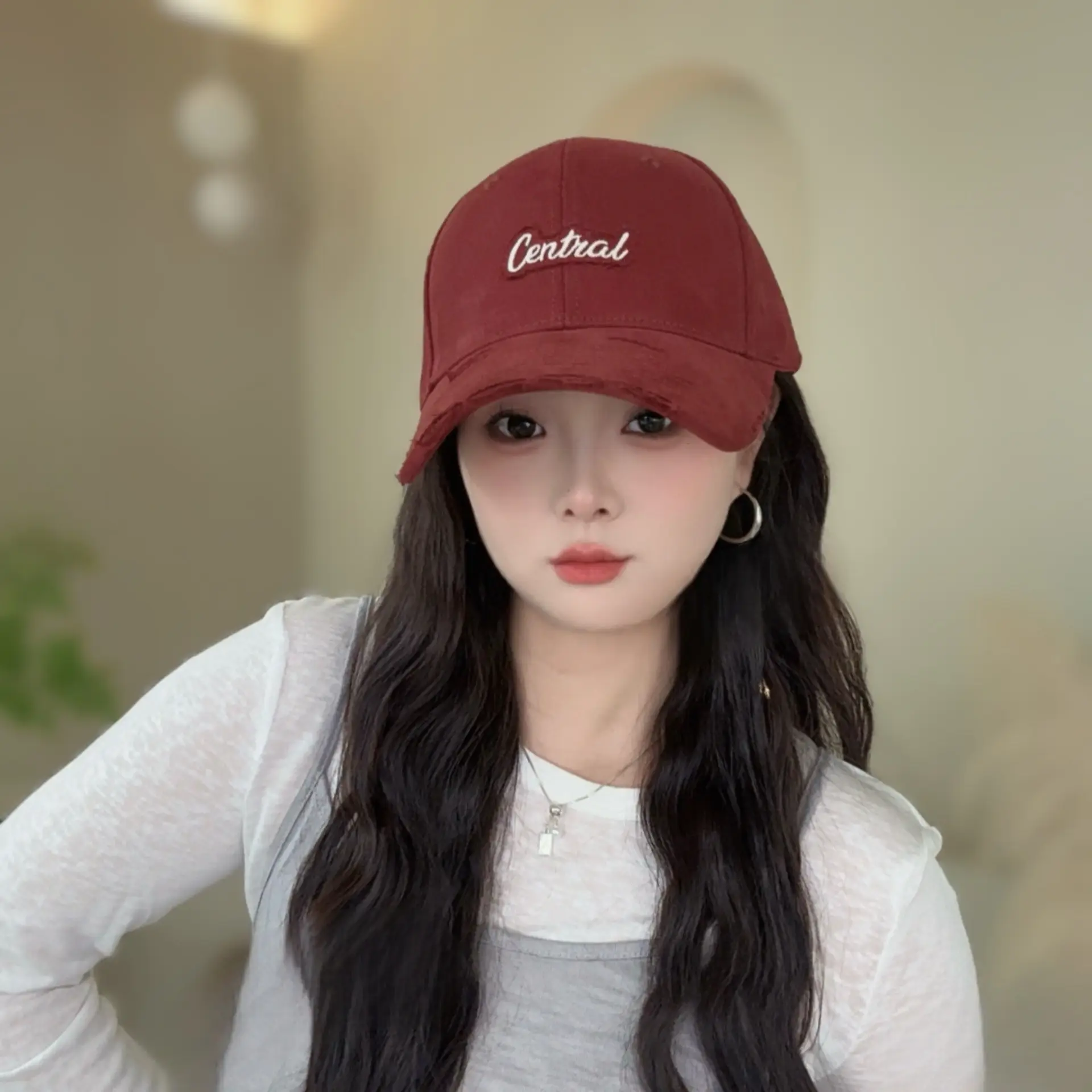Women Ripped Baseball Cap White Spring Autumn Face Shade — feature 7