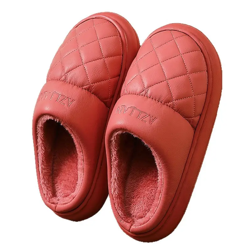 Men's and Women's Cotton Slippers Men's Winter Indoor Home Waterproof Anti-Slip Indoor and Outdoor Leather Warm Thick-Soled Fleece-Lined Cotton Slippers - Image 10