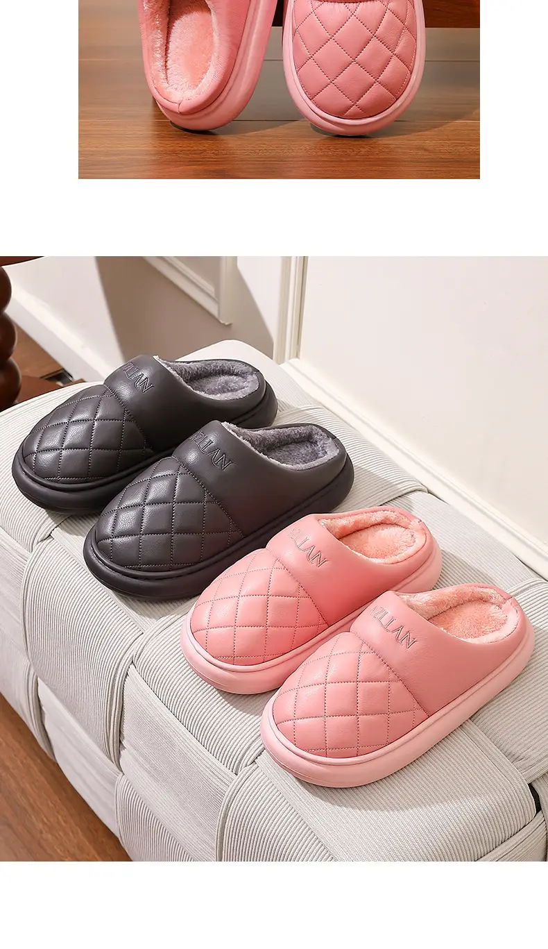 Men's and Women's Cotton Slippers Men's Winter Indoor Home Waterproof Anti-Slip Indoor and Outdoor Leather Warm Thick-Soled Fleece-Lined Cotton Slippers — feature 10