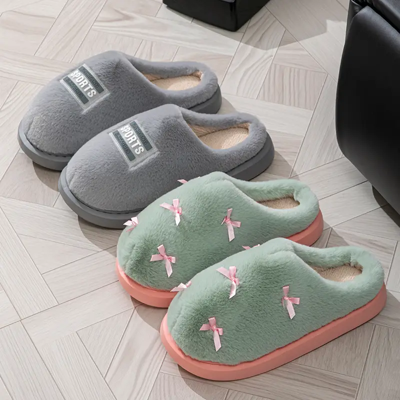 Women's Bow Style Fleece Lined Slippers Brown Winter - Image 7
