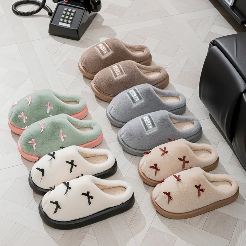 Women's Bow Style Fleece Lined Slippers Brown Winter - Image 9
