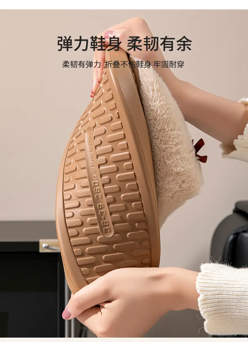 Women's Bow Style Fleece Lined Slippers Brown Winter — feature 12