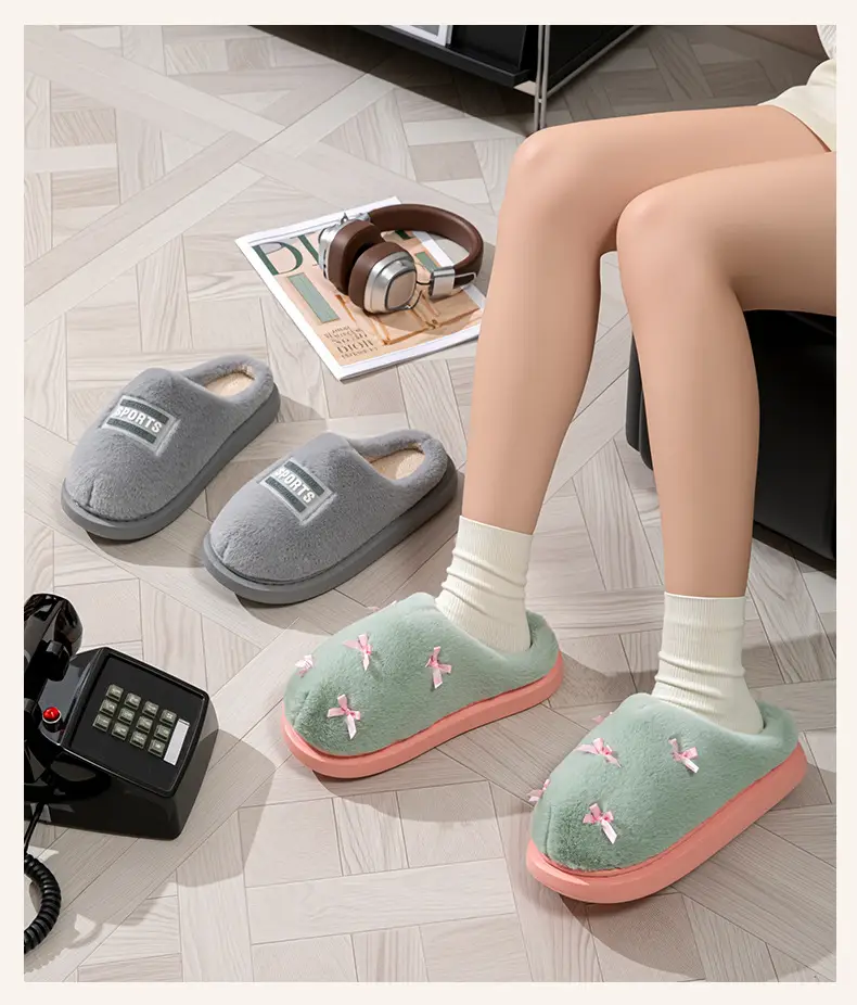 Women's Bow Style Fleece Lined Slippers Brown Winter — feature 14