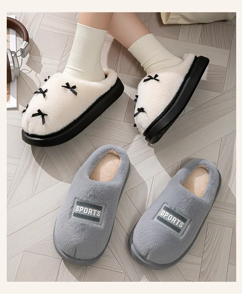 Women's Bow Style Fleece Lined Slippers Brown Winter — feature 15