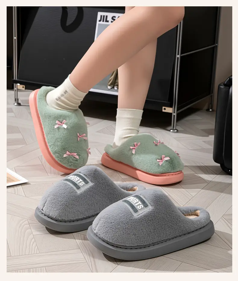 Women's Bow Style Fleece Lined Slippers Brown Winter — feature 16