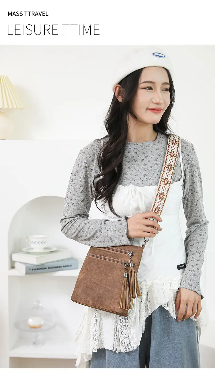 Women Retro Tassel Shoulder Bag Olive Green 2025 — feature 11