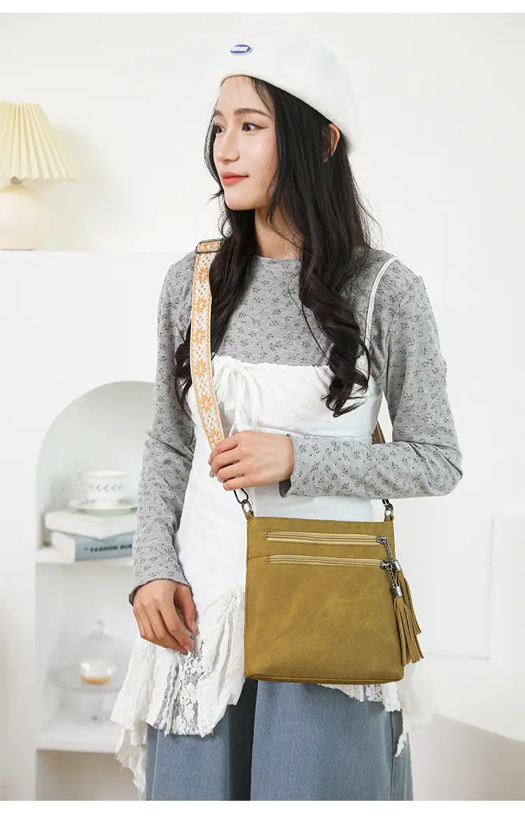Women Retro Tassel Shoulder Bag Olive Green 2025 — feature 14