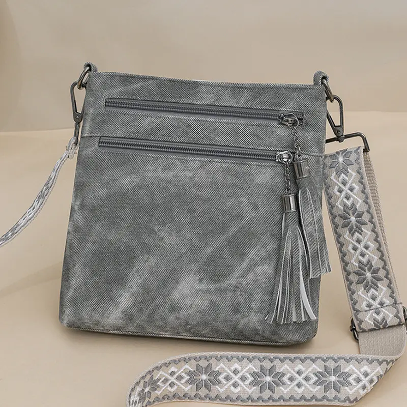 Women Retro Tassel Shoulder Bag Olive Green 2025