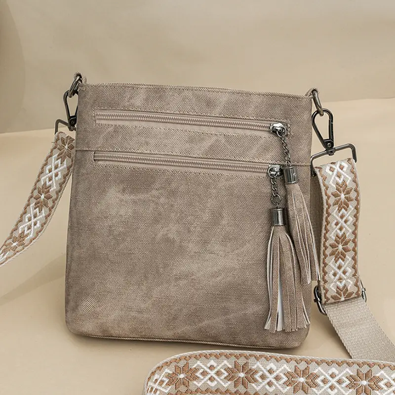 Women Retro Tassel Shoulder Bag Olive Green 2025