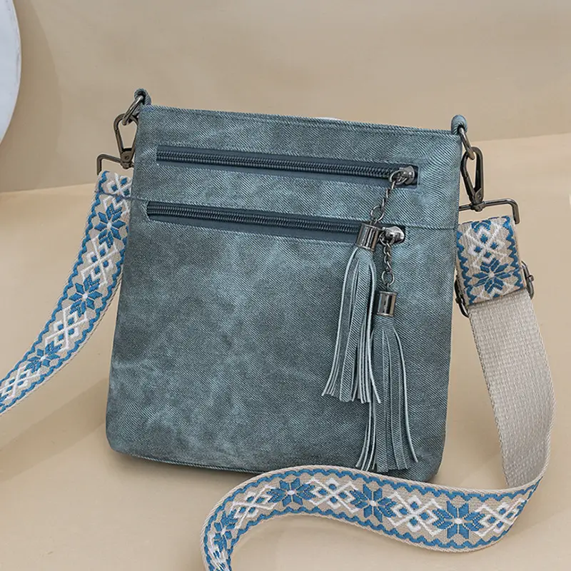 Women Retro Tassel Shoulder Bag Olive Green 2025