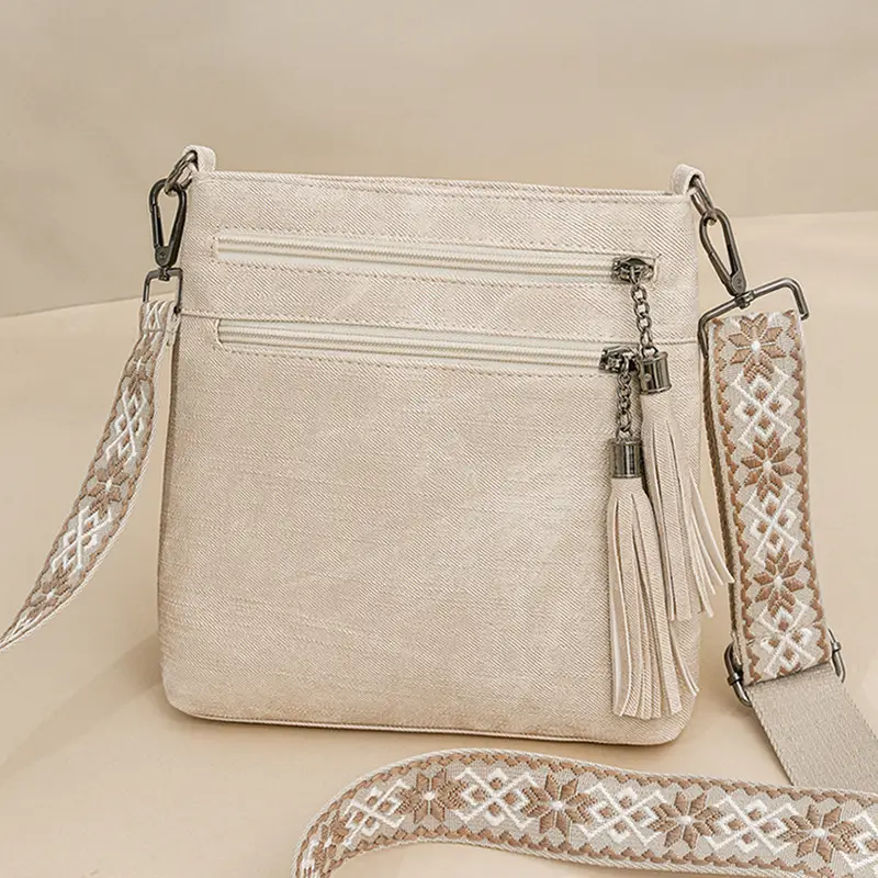 Women Retro Tassel Shoulder Bag Olive Green 2025