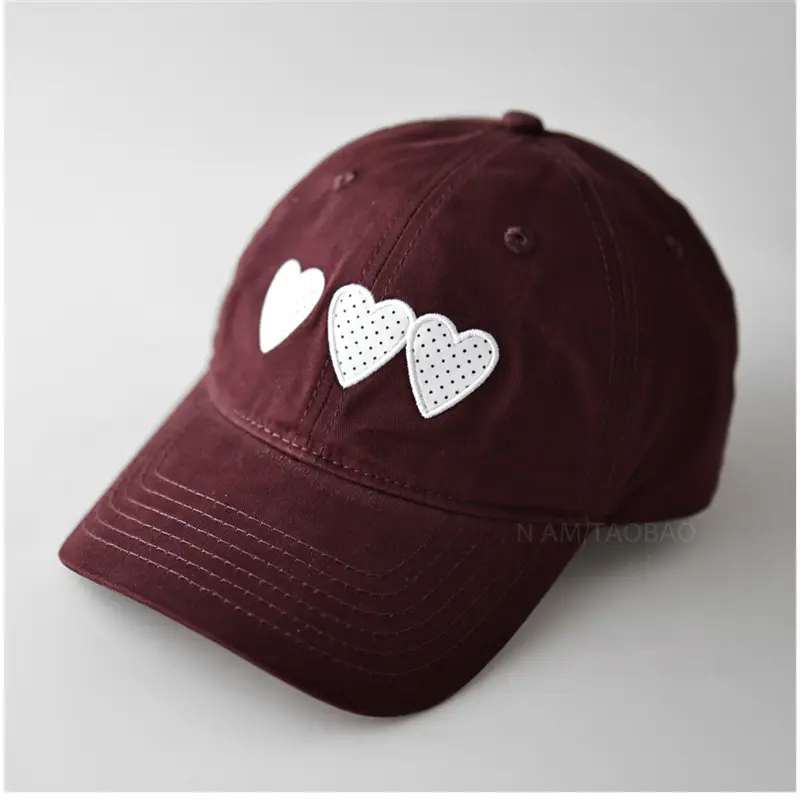 Maroon Heart Embroidered Baseball Cap Unisex Casual Sunshade - Image 8