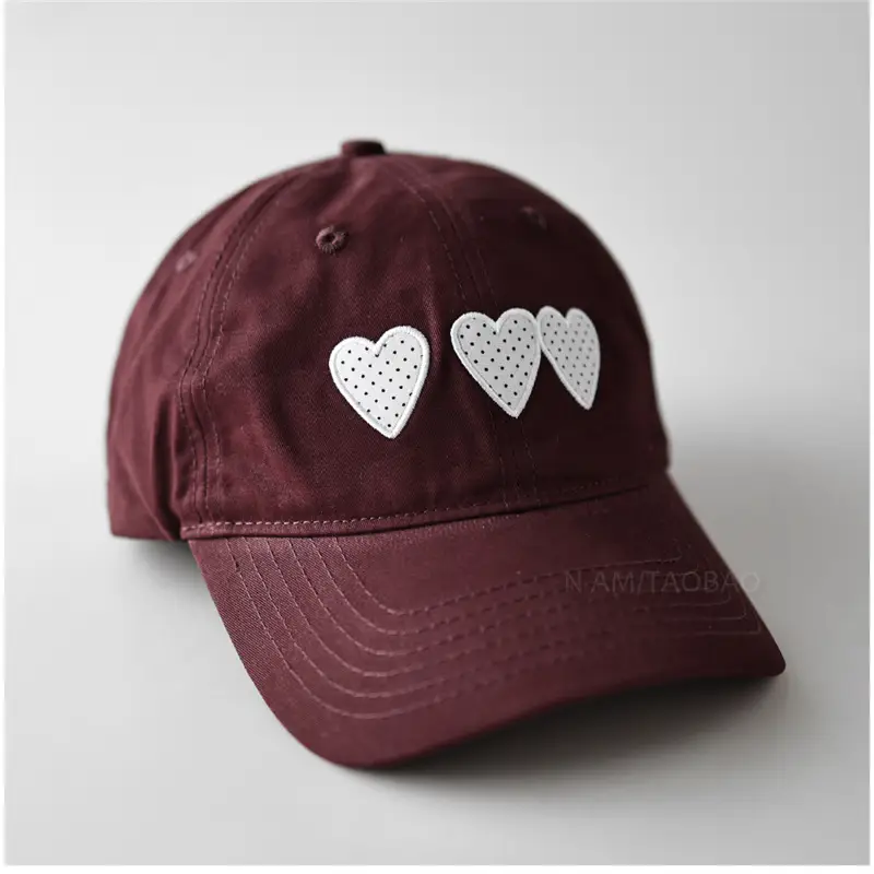 Maroon Heart Embroidered Baseball Cap Unisex Casual Sunshade - Image 9