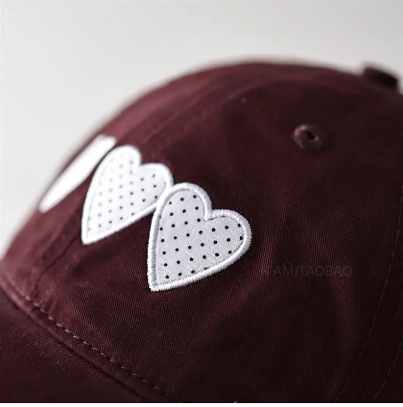 Maroon Heart Embroidered Baseball Cap Unisex Casual Sunshade — feature 10