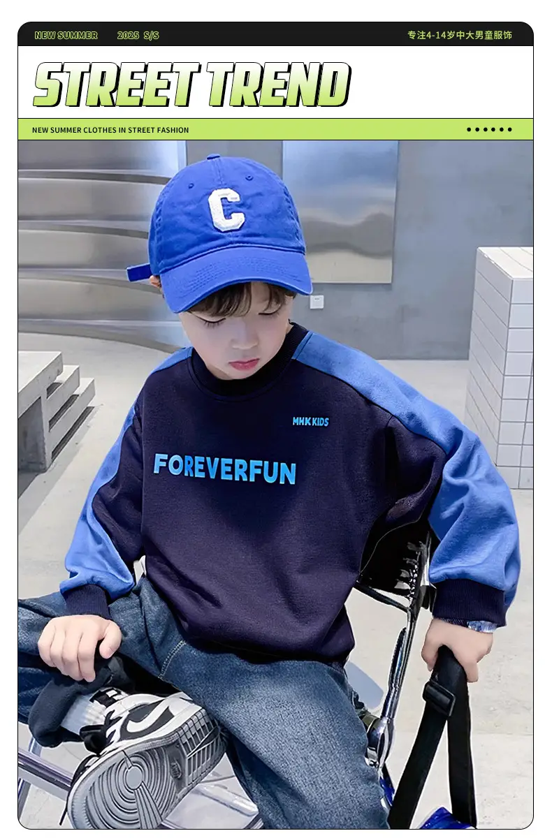 Boys Sweatshirt Blue Forever Fun Long Sleeve — feature 2