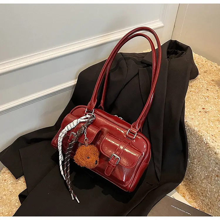 Korean Niche Retro Red Bowling Bag Multi-Pocket Shoulder Pillow Bag — feature 10