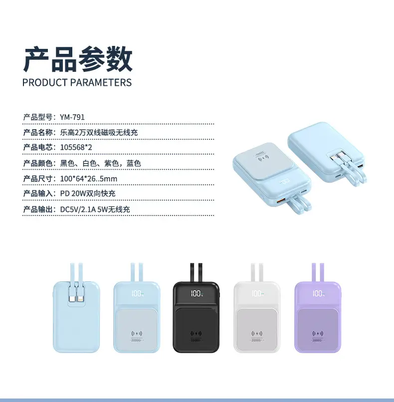 Magsafe Magnetic Mini Power Bank with Cable 20000 Mah Large Capacity Compact Portable Power Bank Digital Display — feature 11