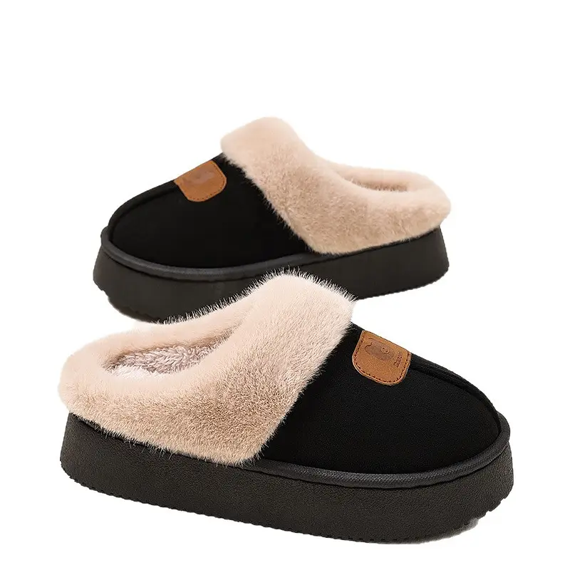 Autumn and Winter 2025 New Cotton Slippers for Women's Home Non-Slip Thick-Soled Outer Wear Warm Plush Slippers with Poop Feeling - Image 8