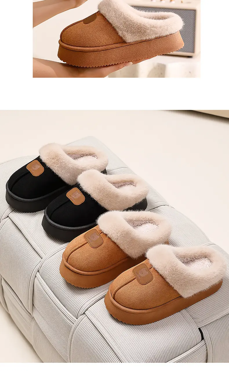 Autumn and Winter 2025 New Cotton Slippers for Women's Home Non-Slip Thick-Soled Outer Wear Warm Plush Slippers with Poop Feeling — feature 10