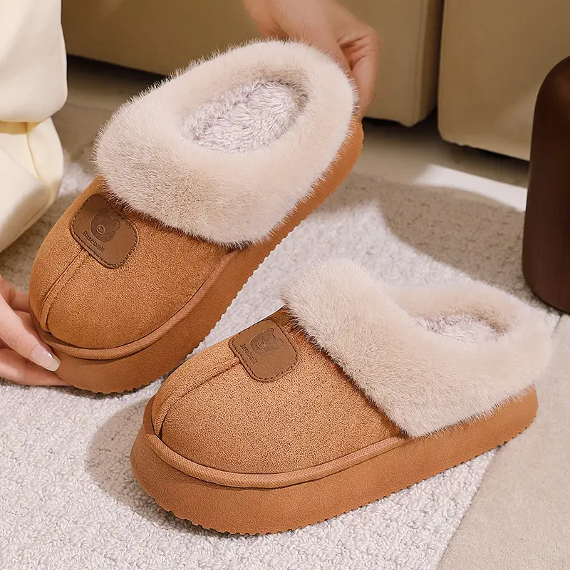 Autumn and Winter 2025 New Cotton Slippers for Women's Home Non-Slip Thick-Soled Outer Wear Warm Plush Slippers with Poop Feeling - Image 2